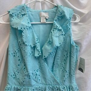 Beautiful NEW $155 Donna Morgan Turquoise Blue Lace Dress, lined, sleeveless 6